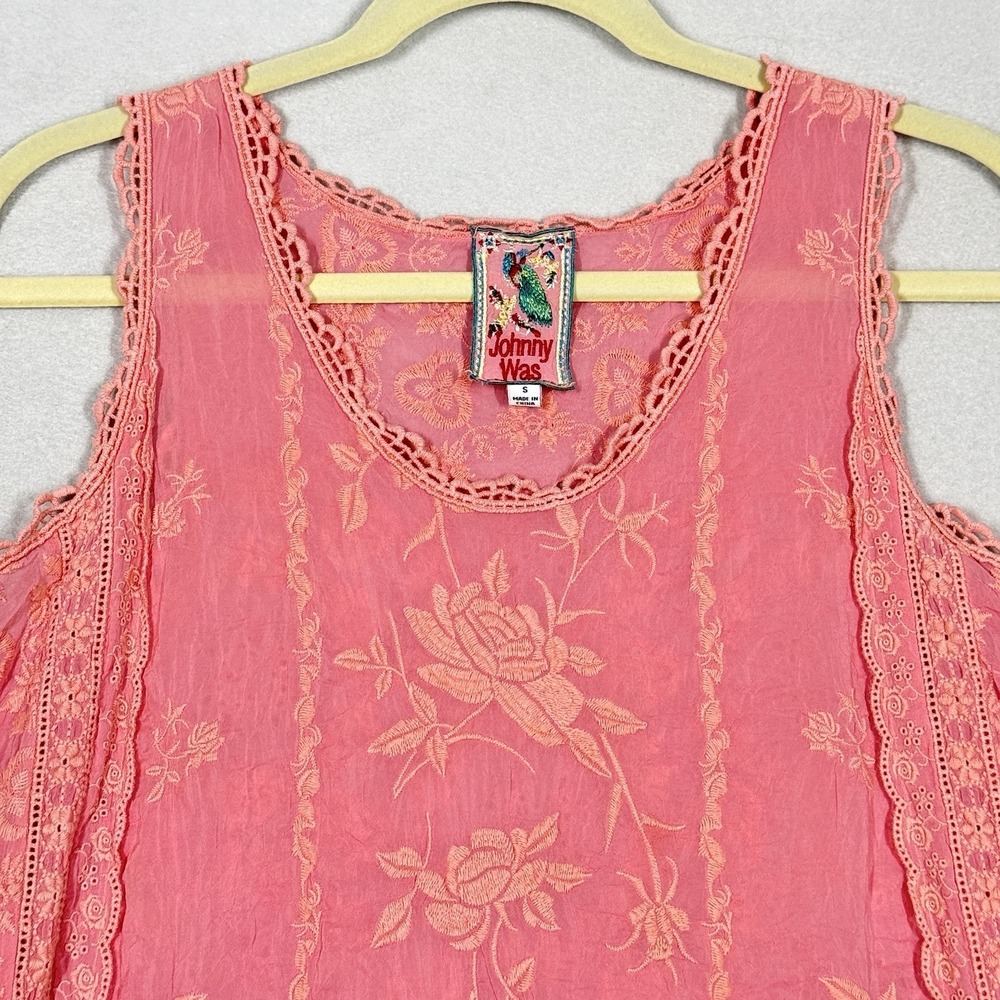 Johnny Was Top Womens Small Quynn Embroidered Floral Eyelet Crochet Tank Pink - Picture 2 of 15